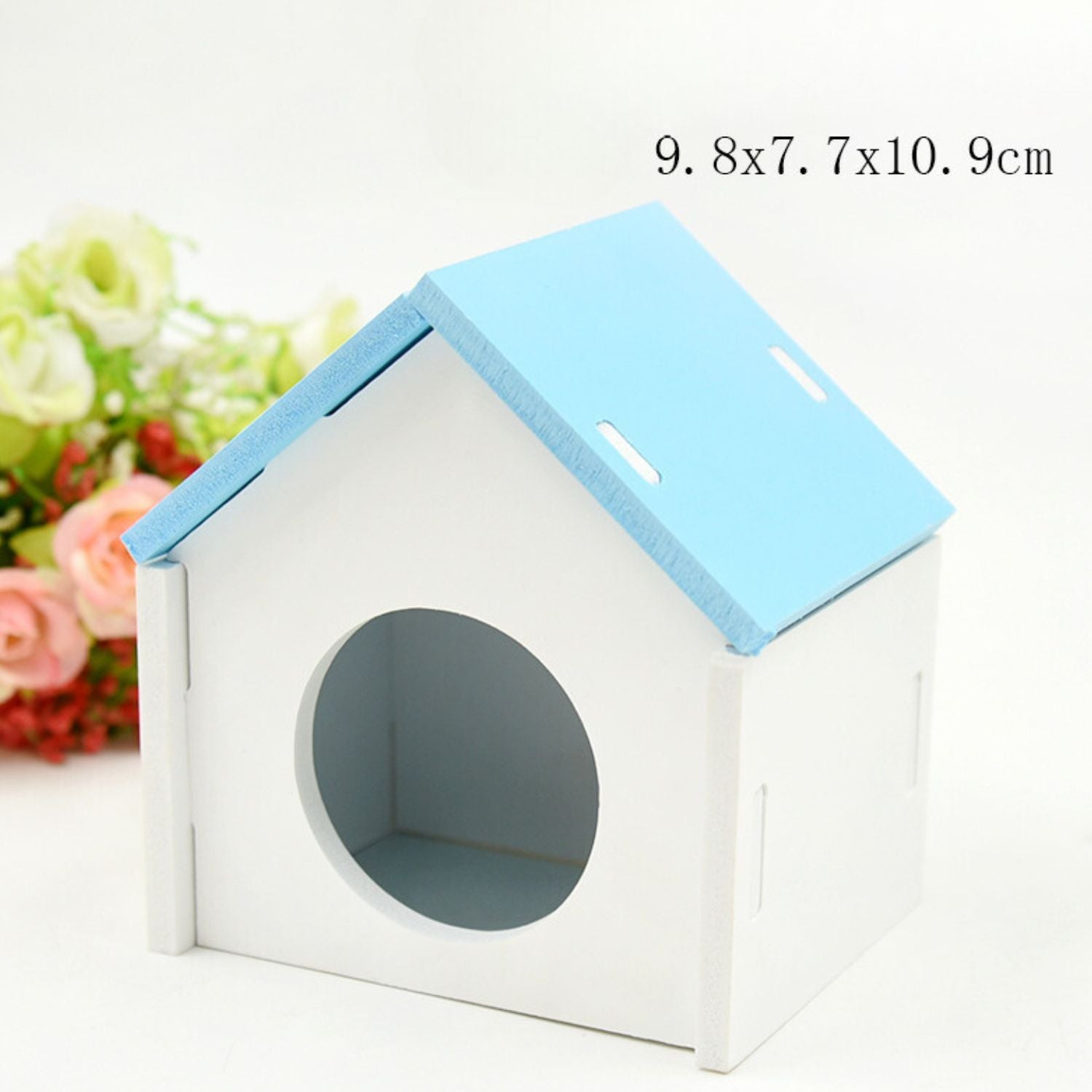 Hamster Speelset huisje blauw dak met rond ingang