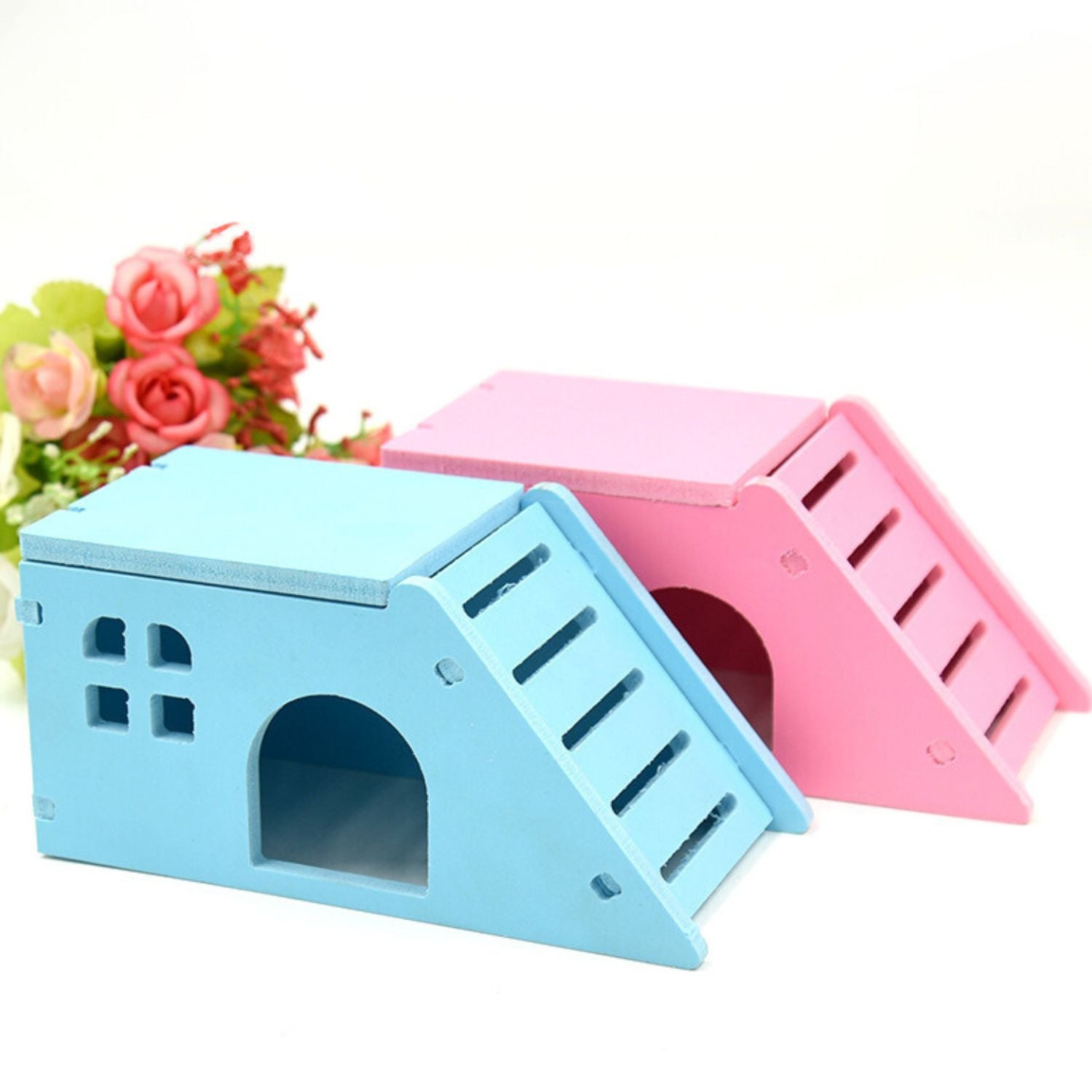 Hamster Speelset huisje blauw en roze met ladder