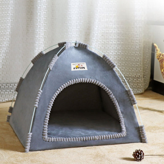 Hond Kat Tent Opvouwbaar grijs met borstelrand