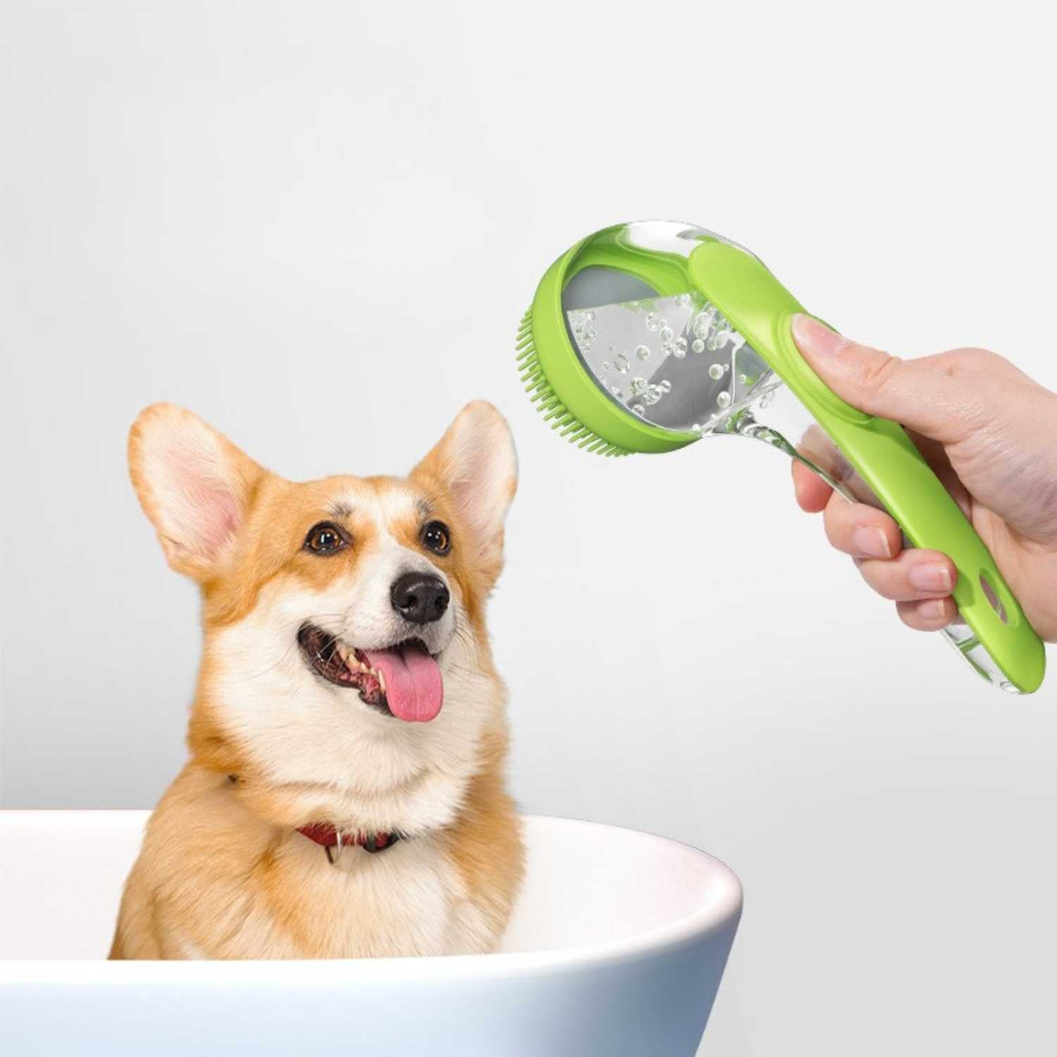 Honden Shampoo Borstel hond in bad met shampoo borstel gebruik