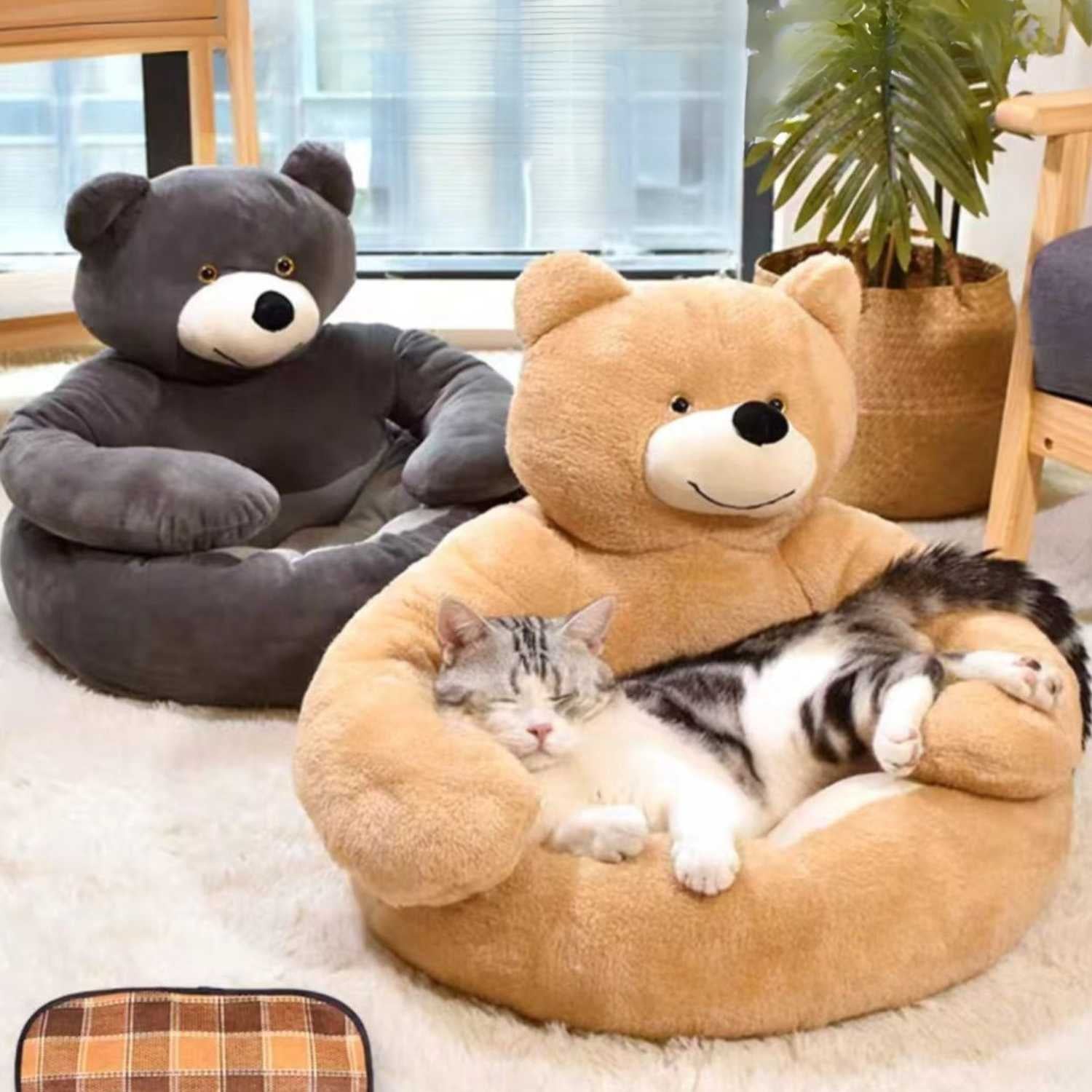 Hondenbed Alle Seizoenen pluche beren hondenbed met kat comfort ligstoel