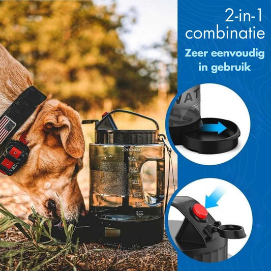 Hondenfles 2.2L Groot honden waterdispenser outdoor 2in1 met drinkbak