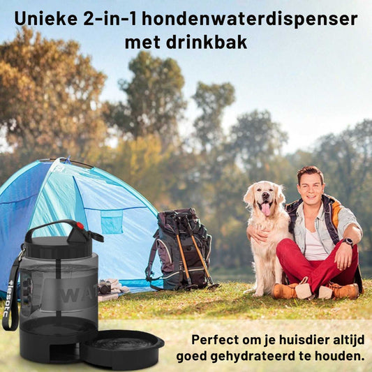 Hondenfles 2.2L Groot unieke 2in1 hondenwaterdispenser met drinkbak bij kamperen