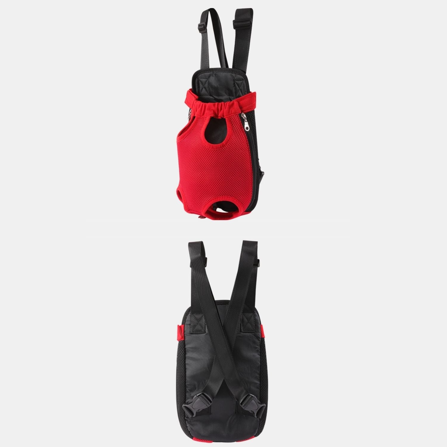 Huisdier Avonturenpakket voorkant en achterkant van rode huisdier draagtas