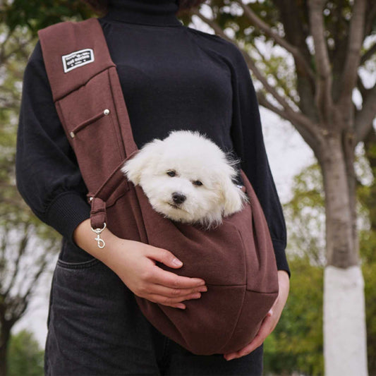 Huisdier Crossbody Tas bruine sling draagtas met kleine hond comfortabel ontwerp
