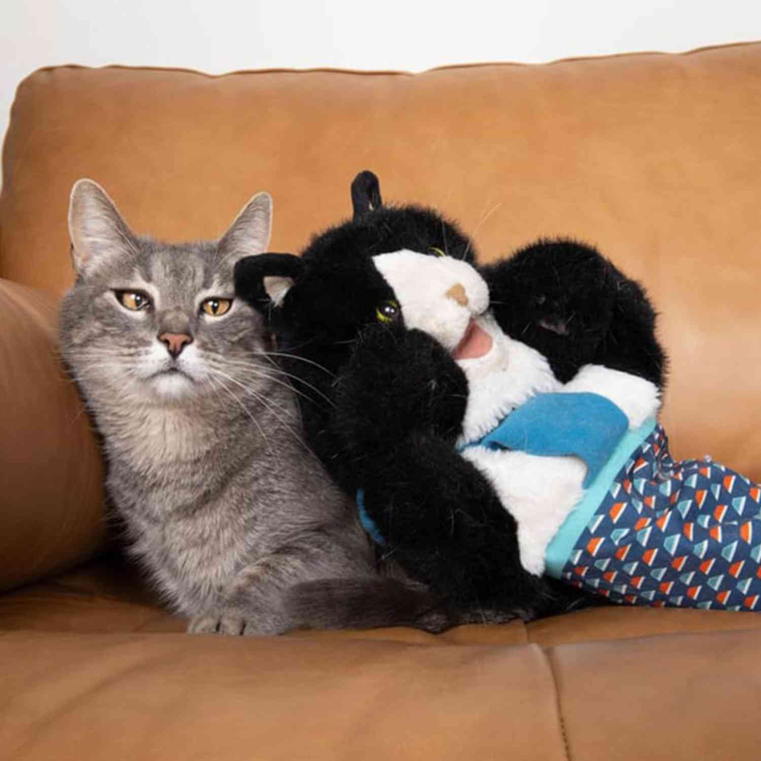 Kattenhandschoen Pop Speelset grijze kat knuffelt kattenpop speelhandschoen