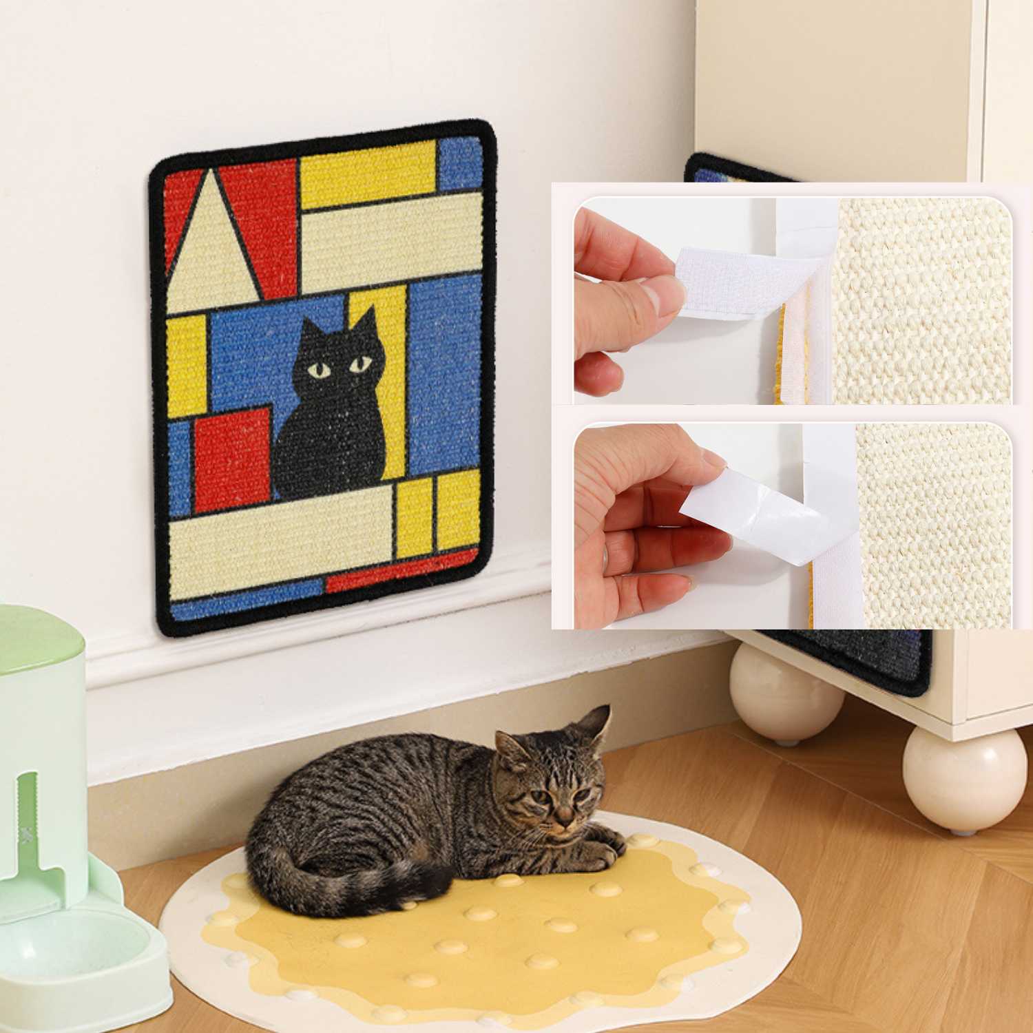 Kattenkrabmat Sisal mondriaan stijl met klittenbandbevestiging