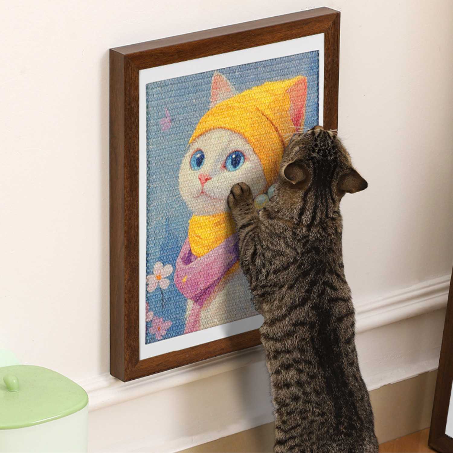 Kattenkrabplank 3d frame kat bekijkt kattenportret