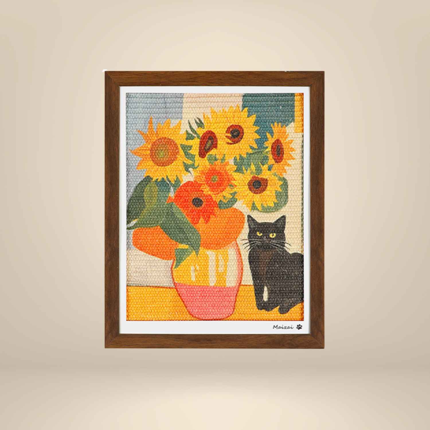 Kattenkrabplank 3d frame zonnebloemen met zwarte kat