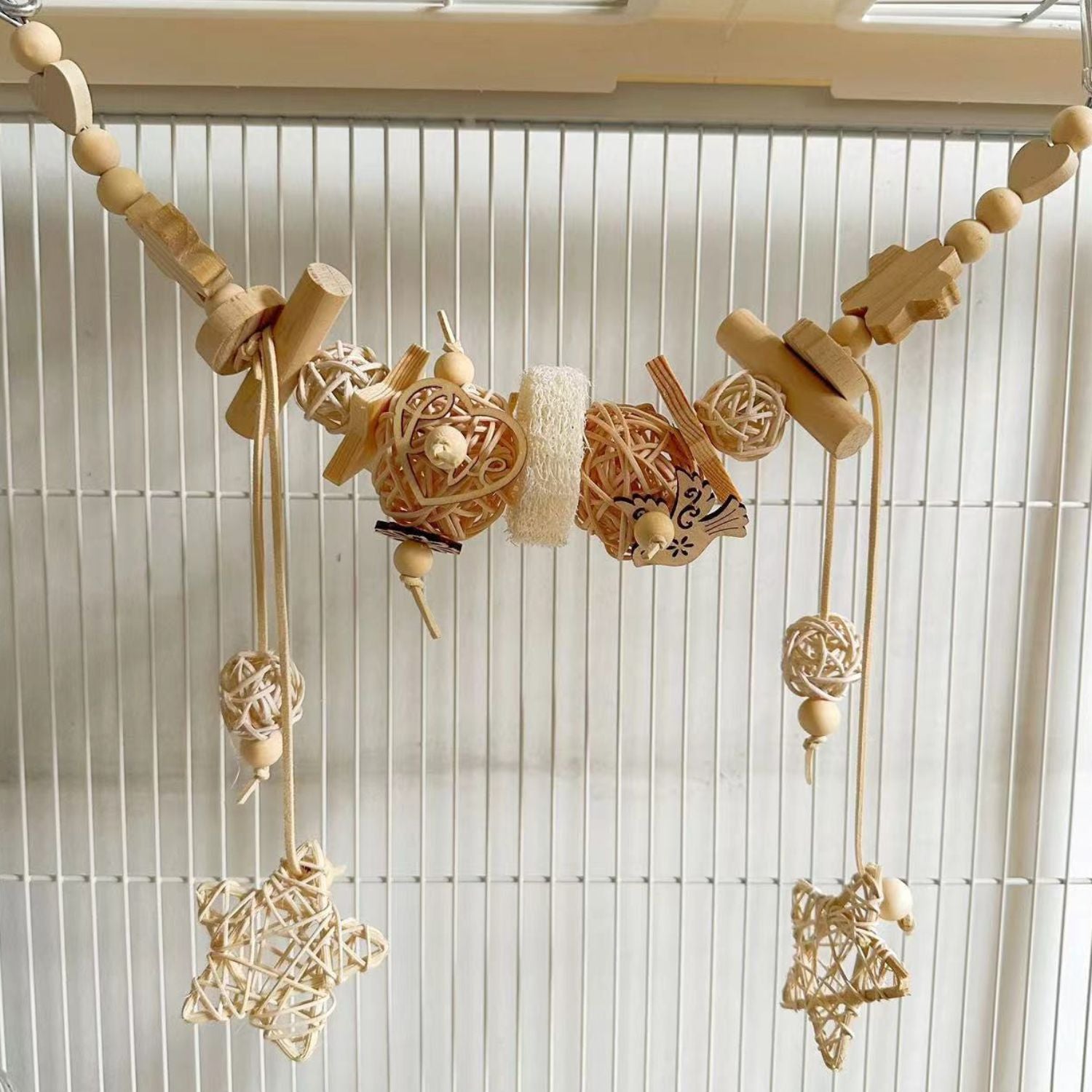 Kauwspeelgoed voor vogels natuurlijk materiaal met stervormige hangers