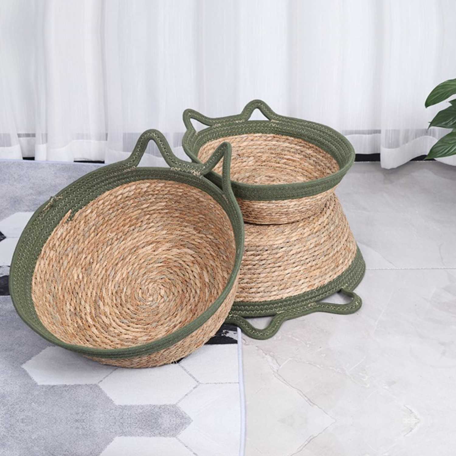 Krabmand Rattan Kat groene rattan kattenmand