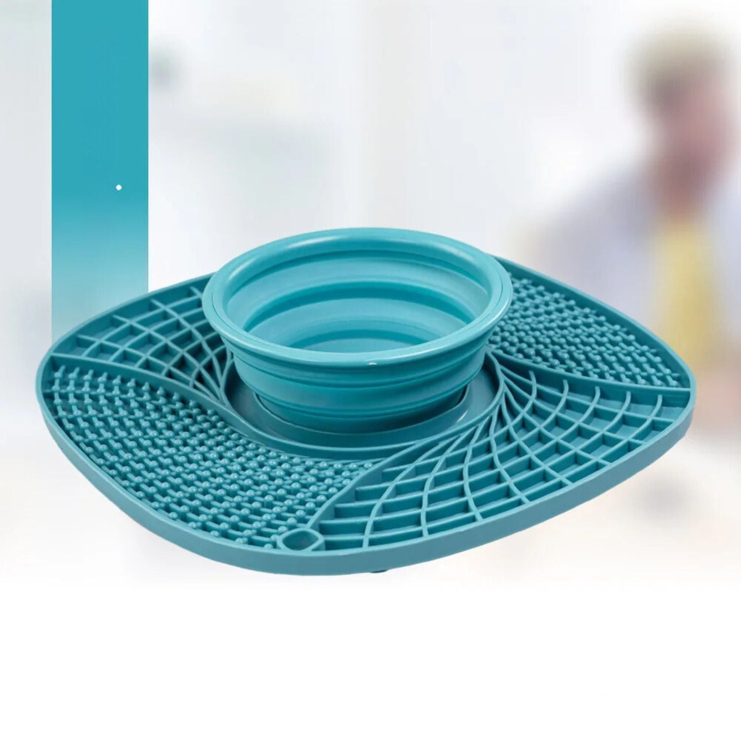 Langzame invoer Hondenmat turquoise likmat zijaanzicht