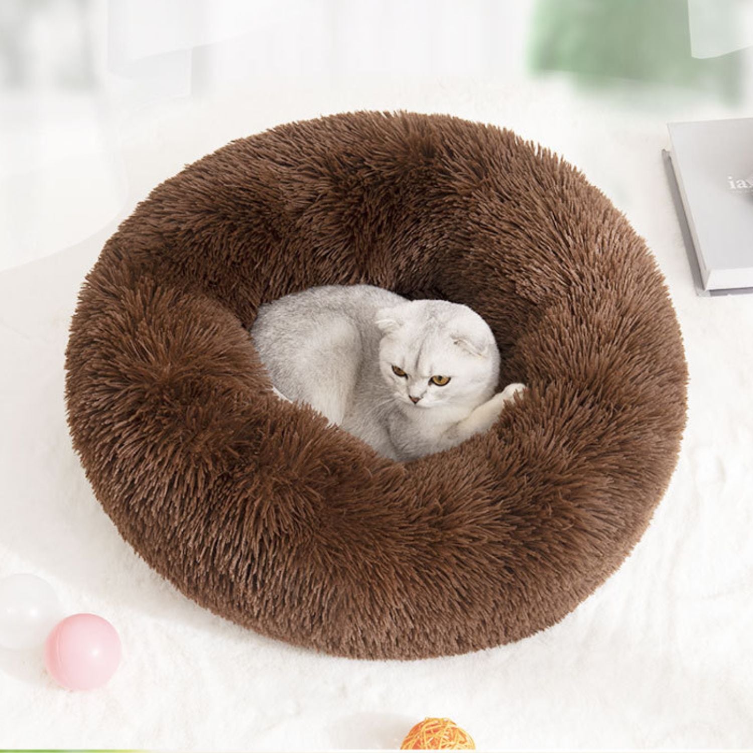 Pluche Rond Huisdierenhuis bruin rond bed voor katten en honden met stijlvol design
