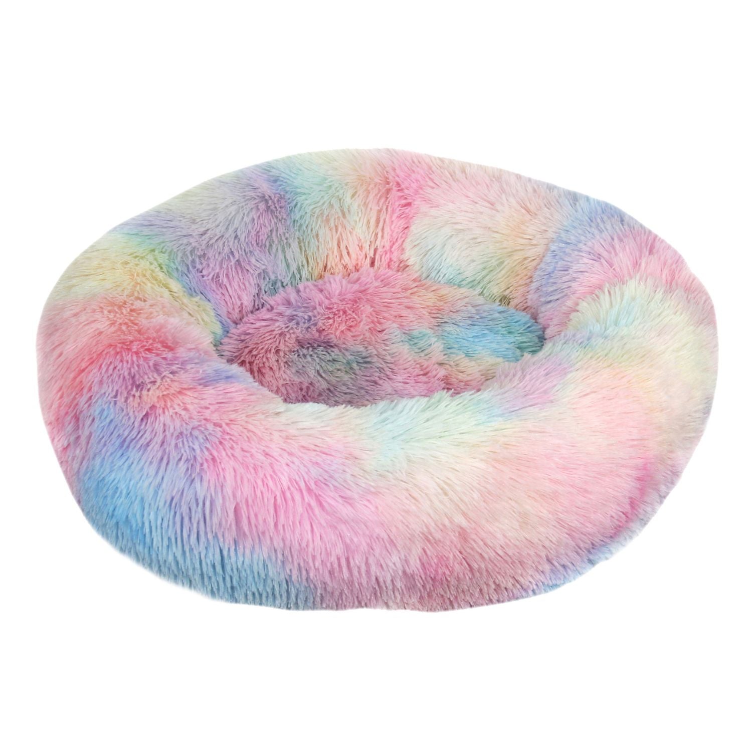 Pluche Rond Huisdierenhuis rainbow kleurrijk rond hondenbed met pluche afwerking
