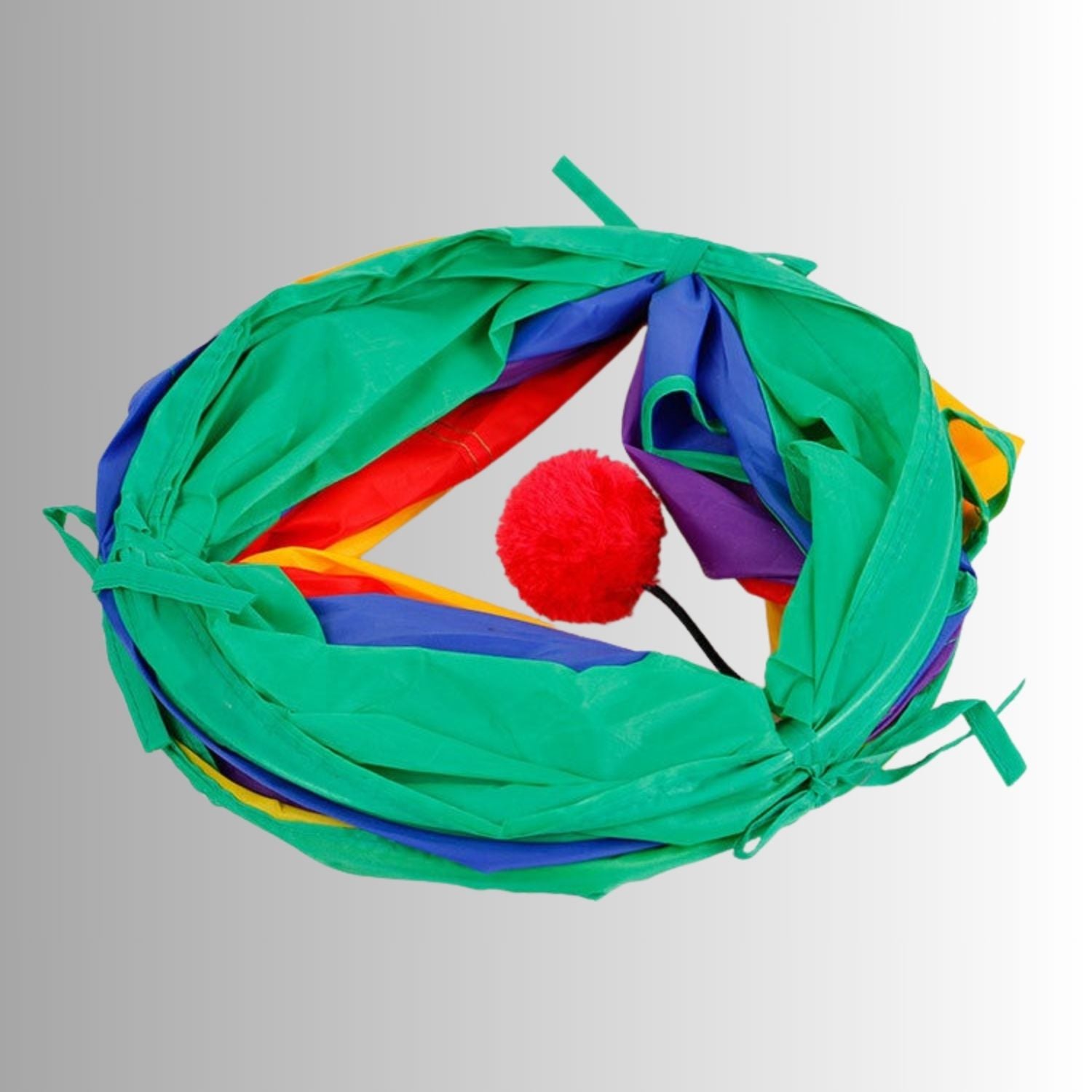 Regenboog Katten Tunnel opgevouwen speeltunnel met rood speelbal