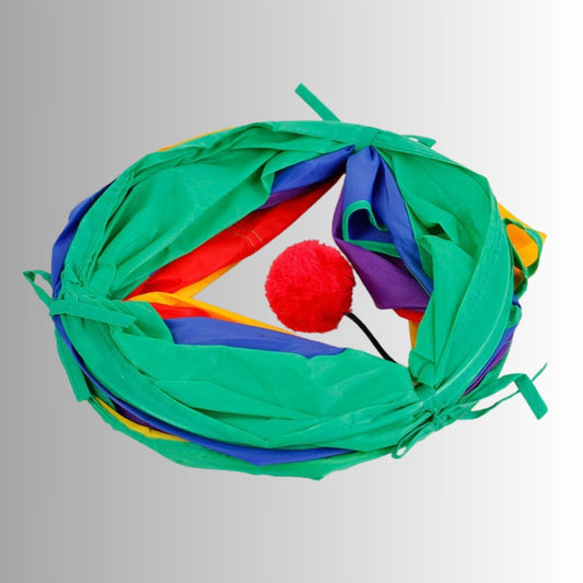 Regenboog Katten Tunnel opgevouwen speeltunnel met rood speelbal