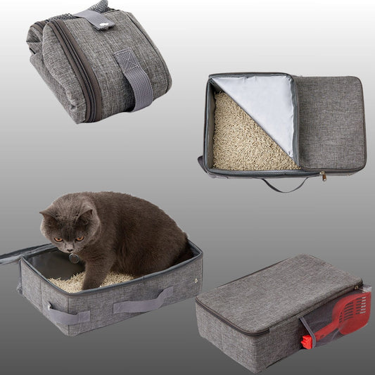 Reis Kat Toilet grijze kattenbak met kat op vulling