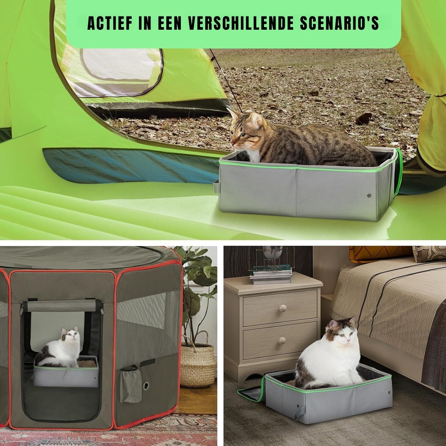 Reis Kat Toilet in verschillende situaties camping en thuis