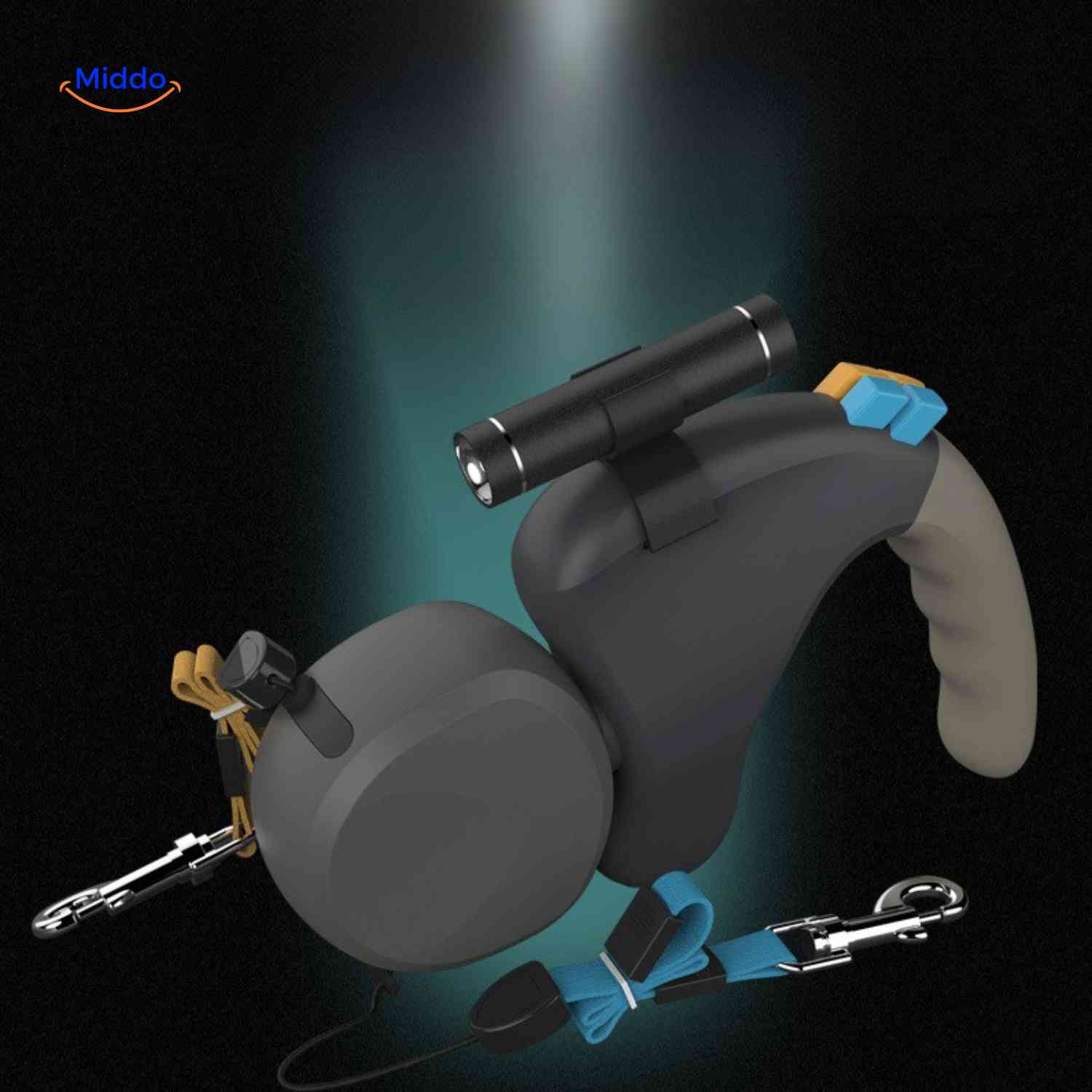 TweeTrek Hondenriem twee hondenlijn met zaklamp www.middo.nl