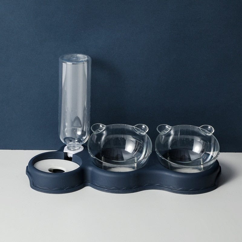 Voerbak en waterdispenser voor katten en kleine honden 3-in-1 Donkerblauw