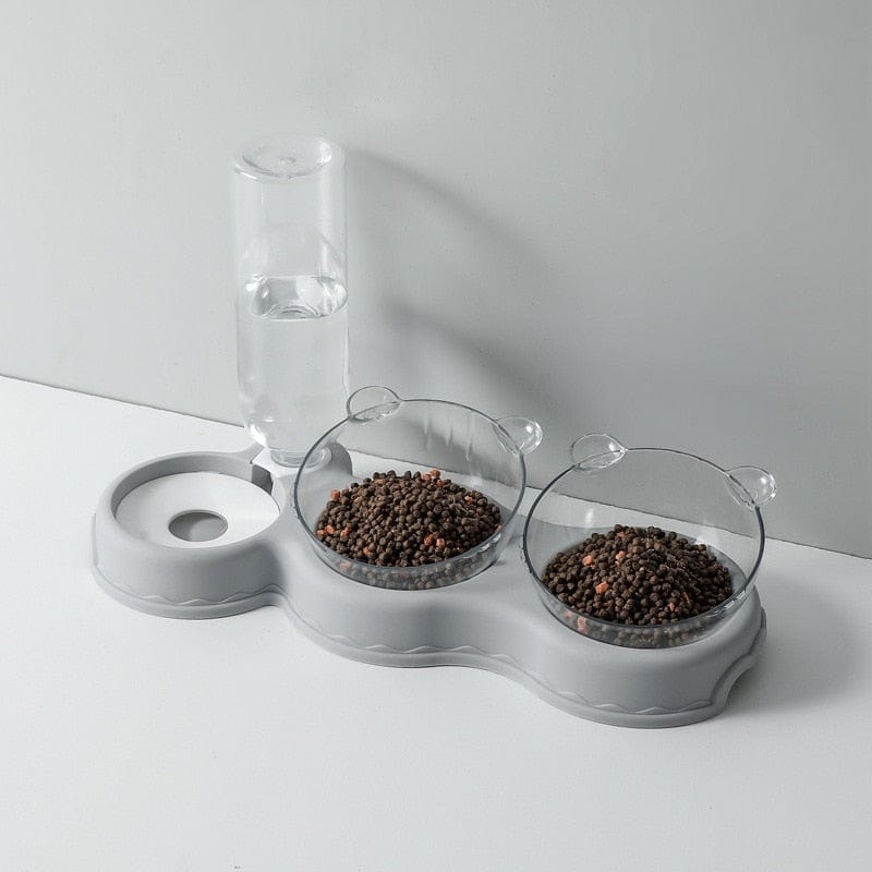 Grijs Voerbak en waterdispenser voor katten en kleine honden 3-in-1