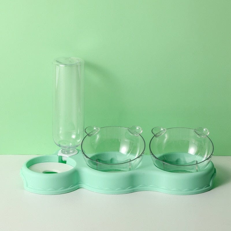 Groen Voerbak en waterdispenser voor katten en kleine honden 3-in-1