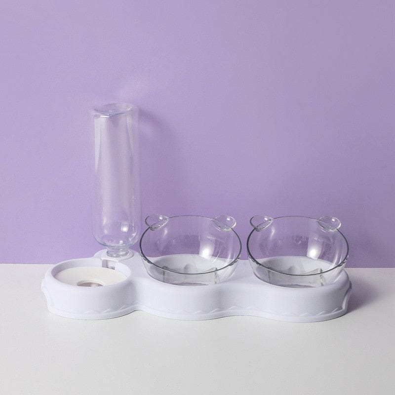 Paars Voerbak en waterdispenser voor katten en kleine honden 3-in-1