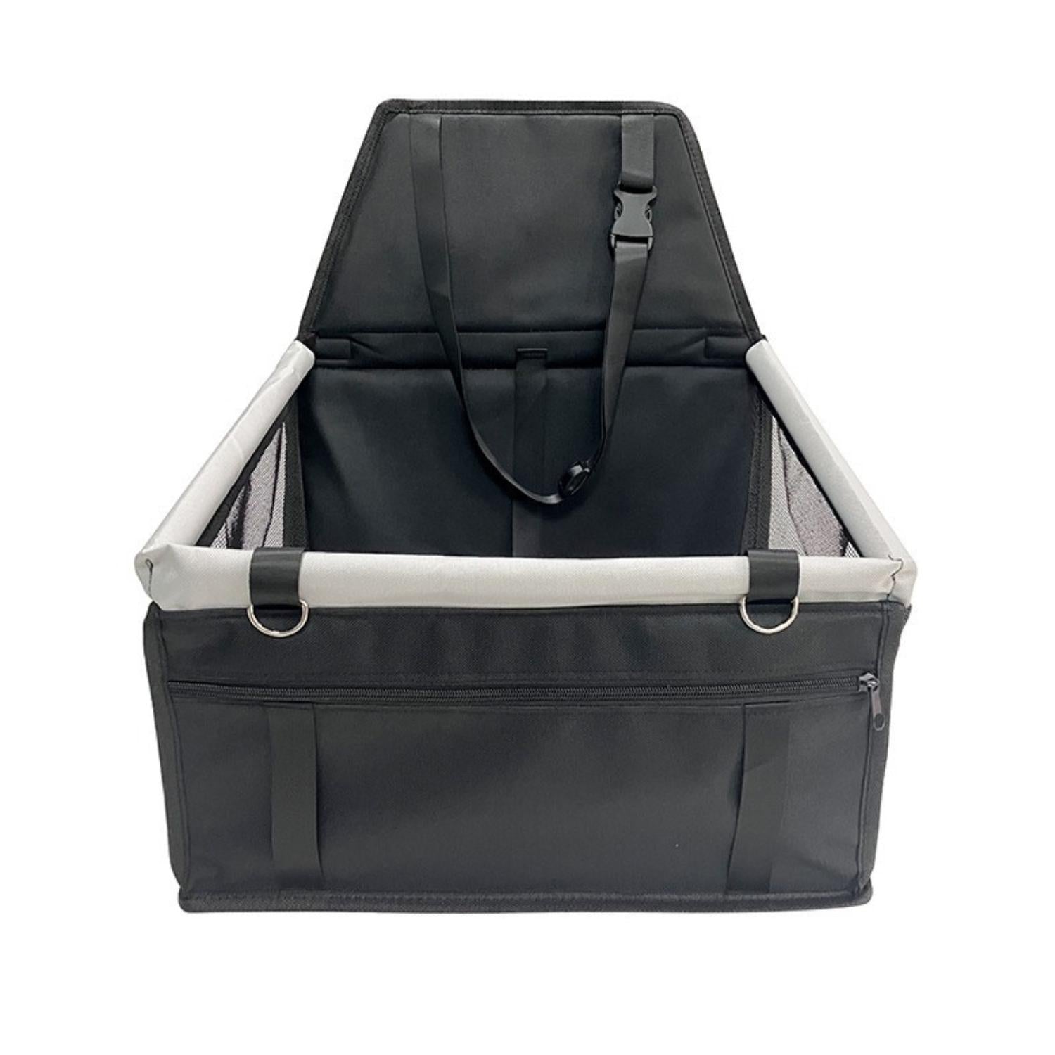 Zwarte autostoel voor honden met grijze accenten