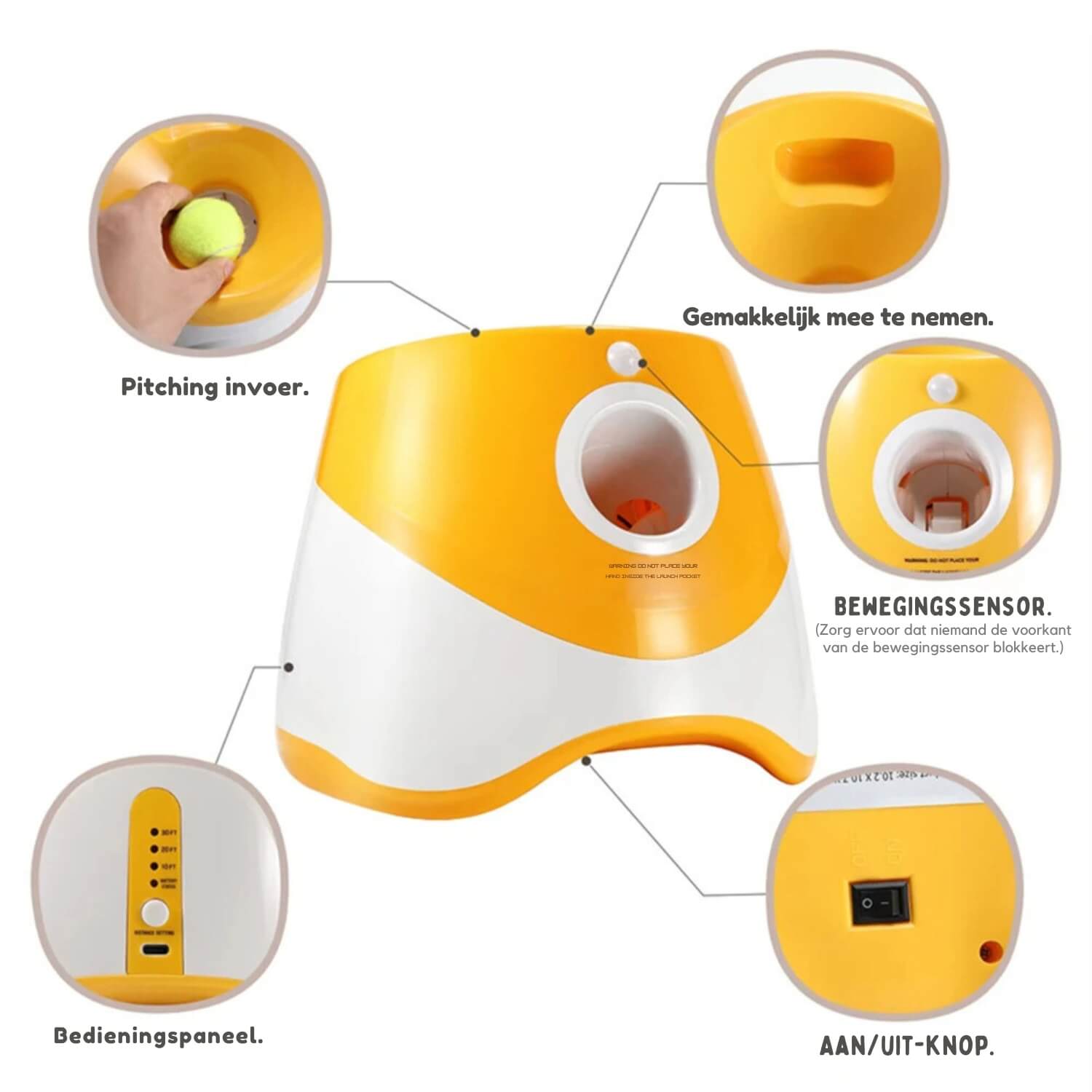 automatische hondenbal werper gele functies