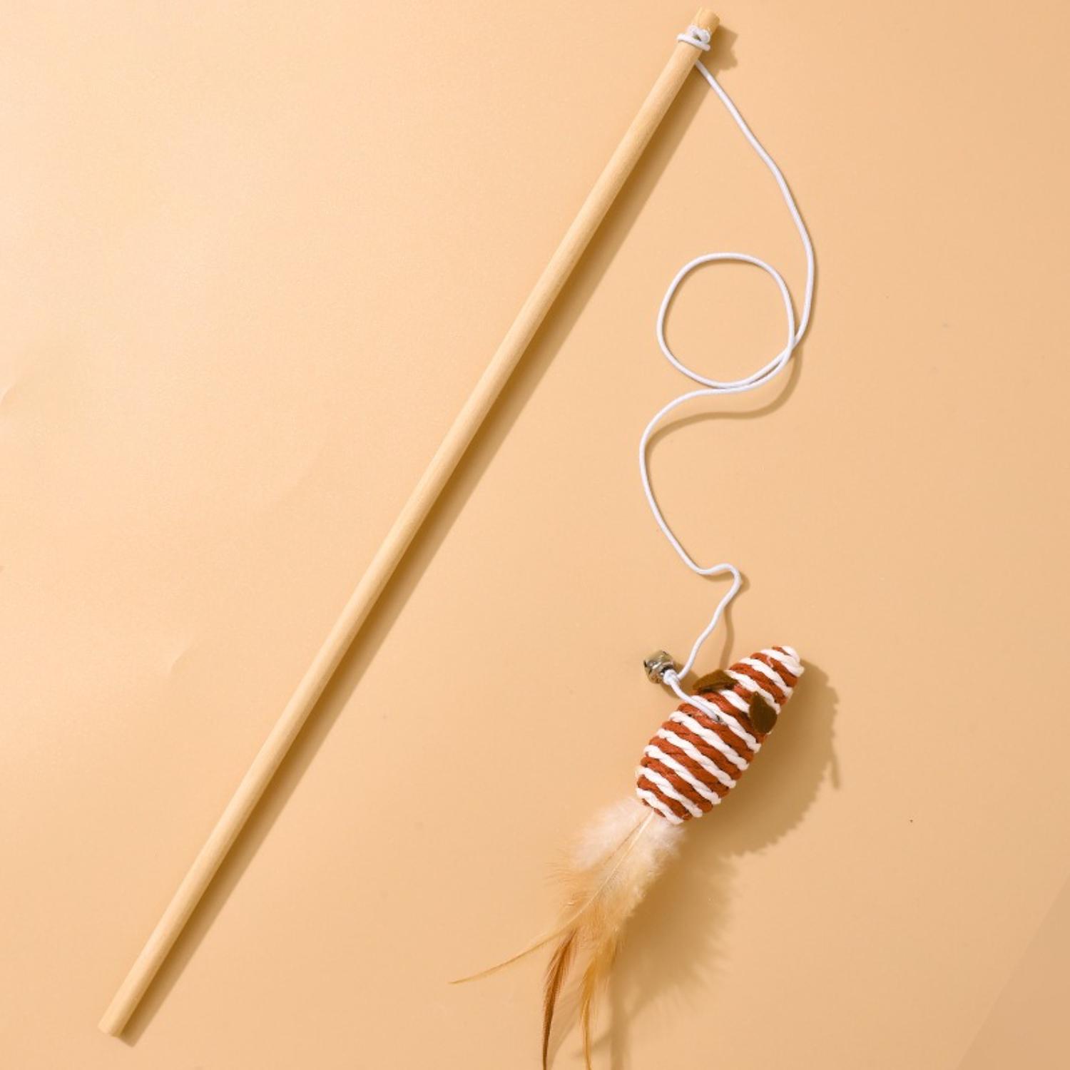 beige ronde kattenhengel bal met veren