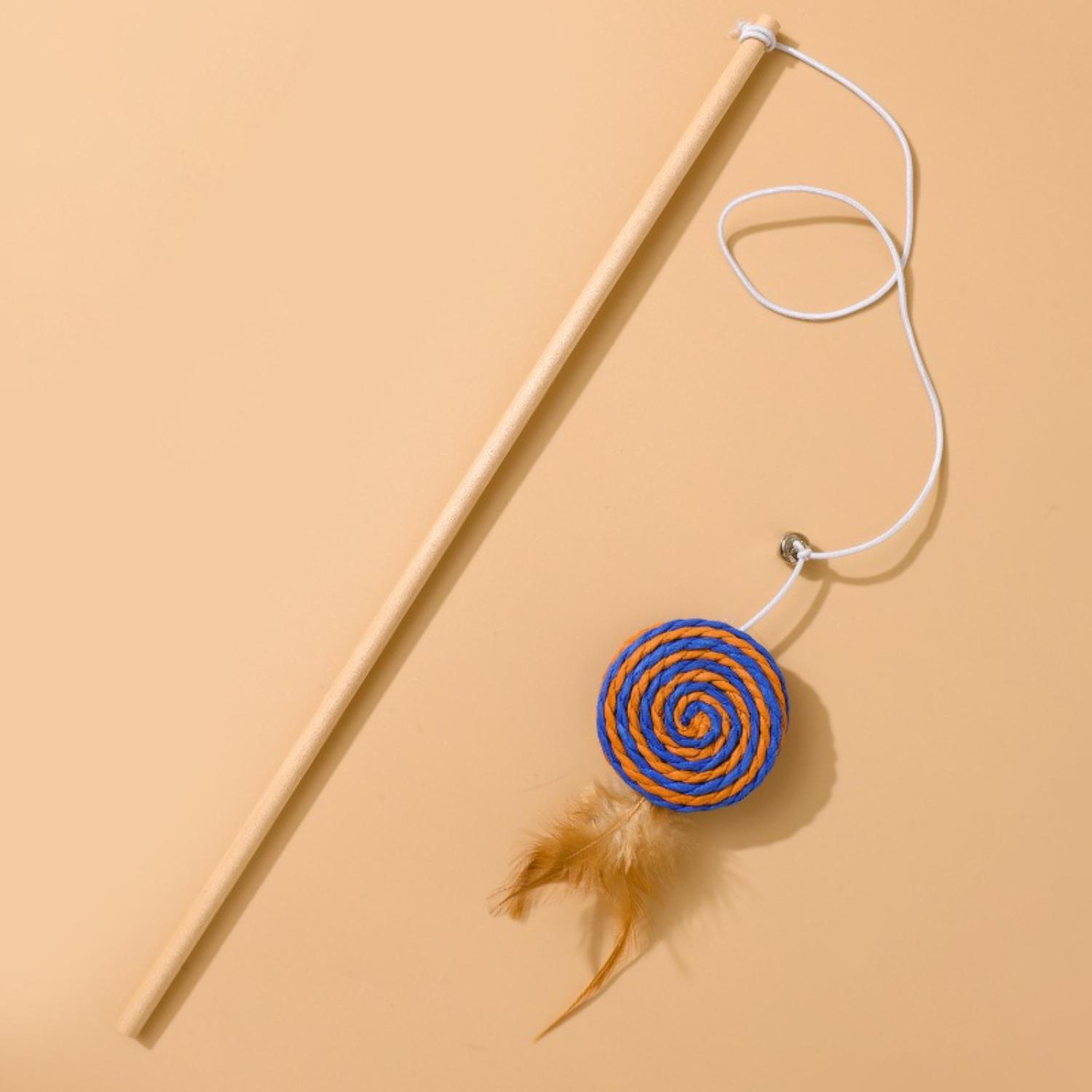 blauw gestreepte muis kattenhengel speeltje