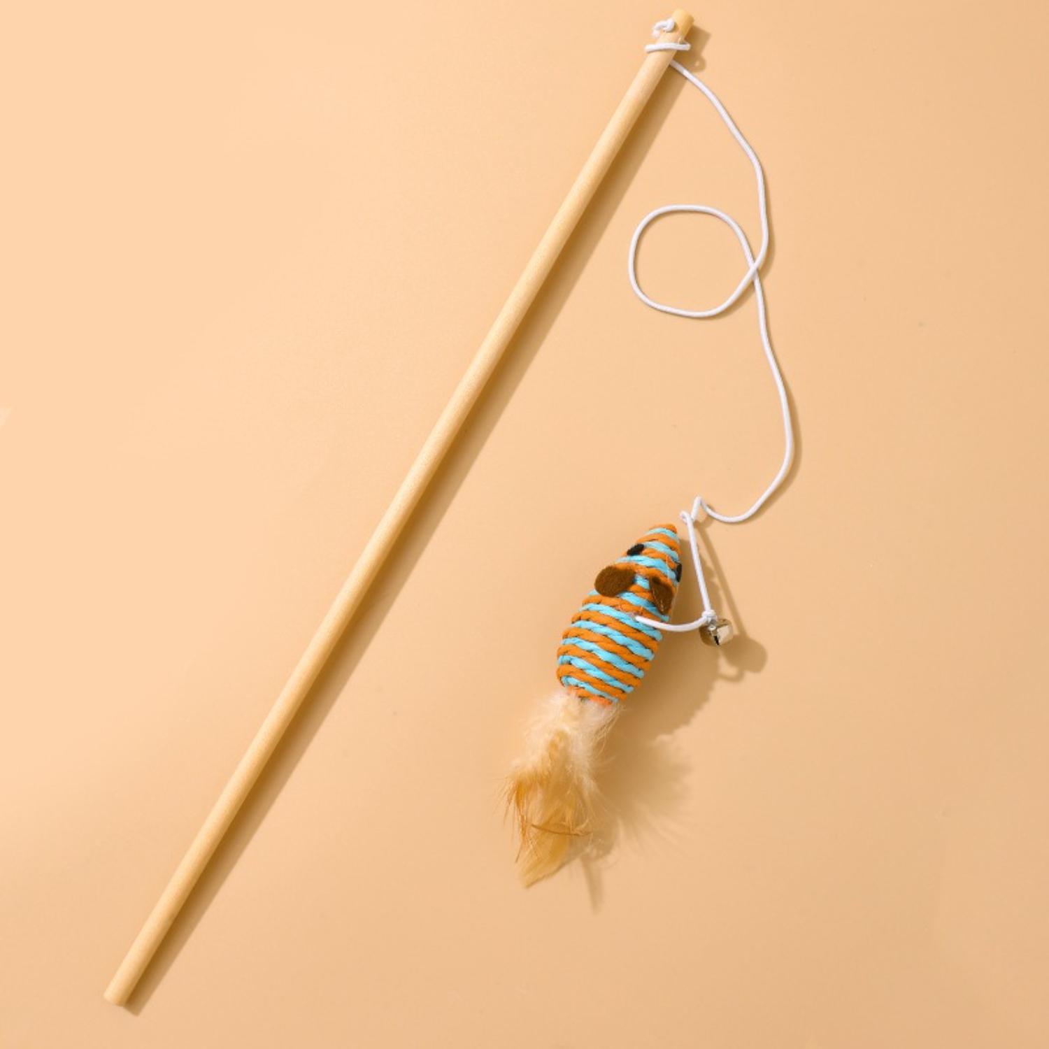 blauwe bal kattenhengel met veren