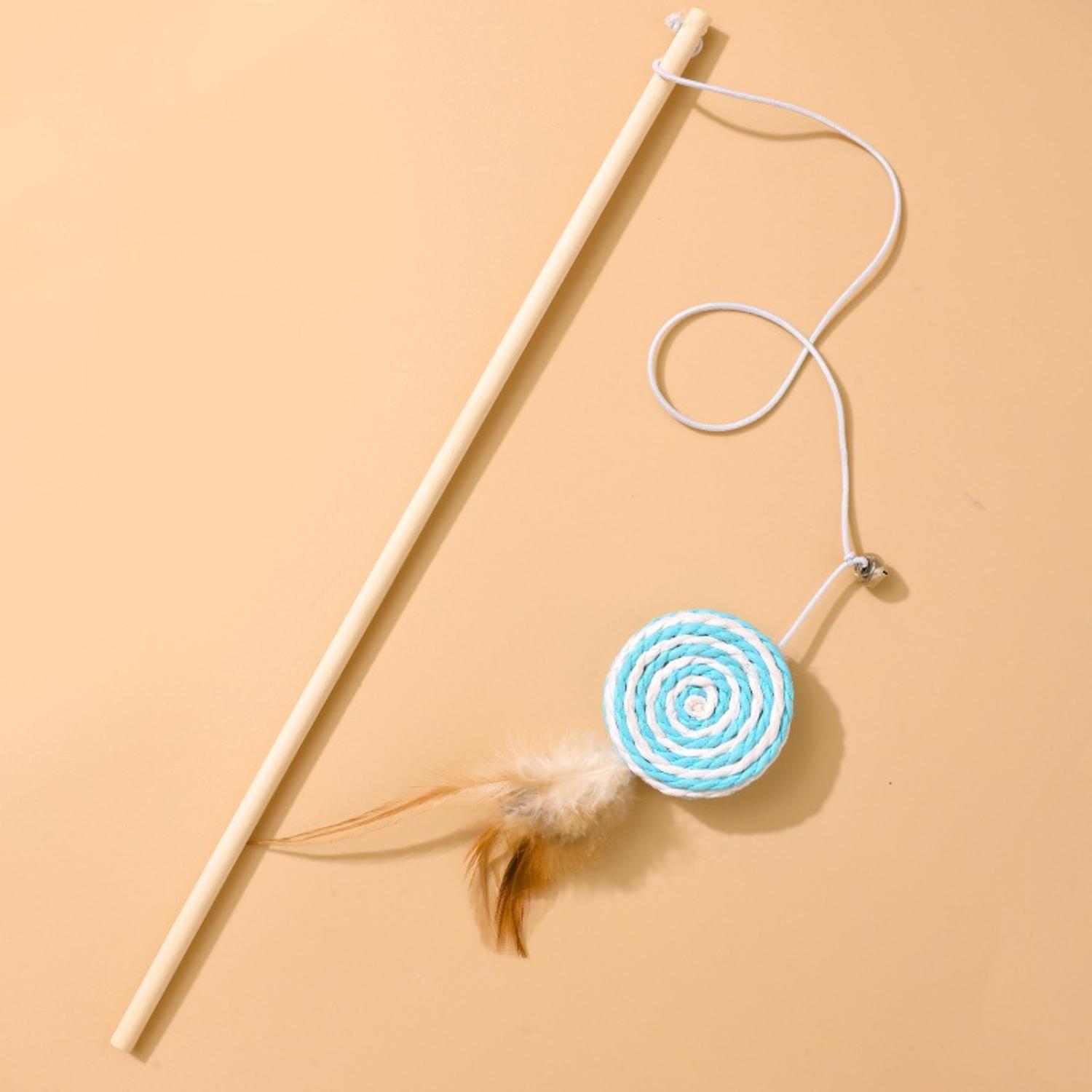 blauwe ronde kattenhengel met verenn