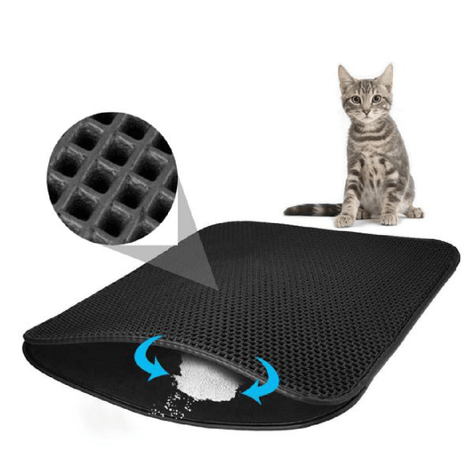 Kattenbakmat met dubbele laag en opengeklapt klittenband voor opvang van korrels