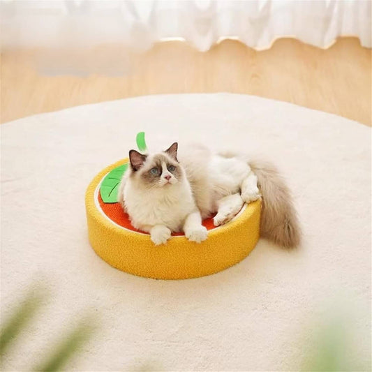 duurzaam krabnest voor katten van sisal voor het bed in de vorm van een sinaasappelschijfje