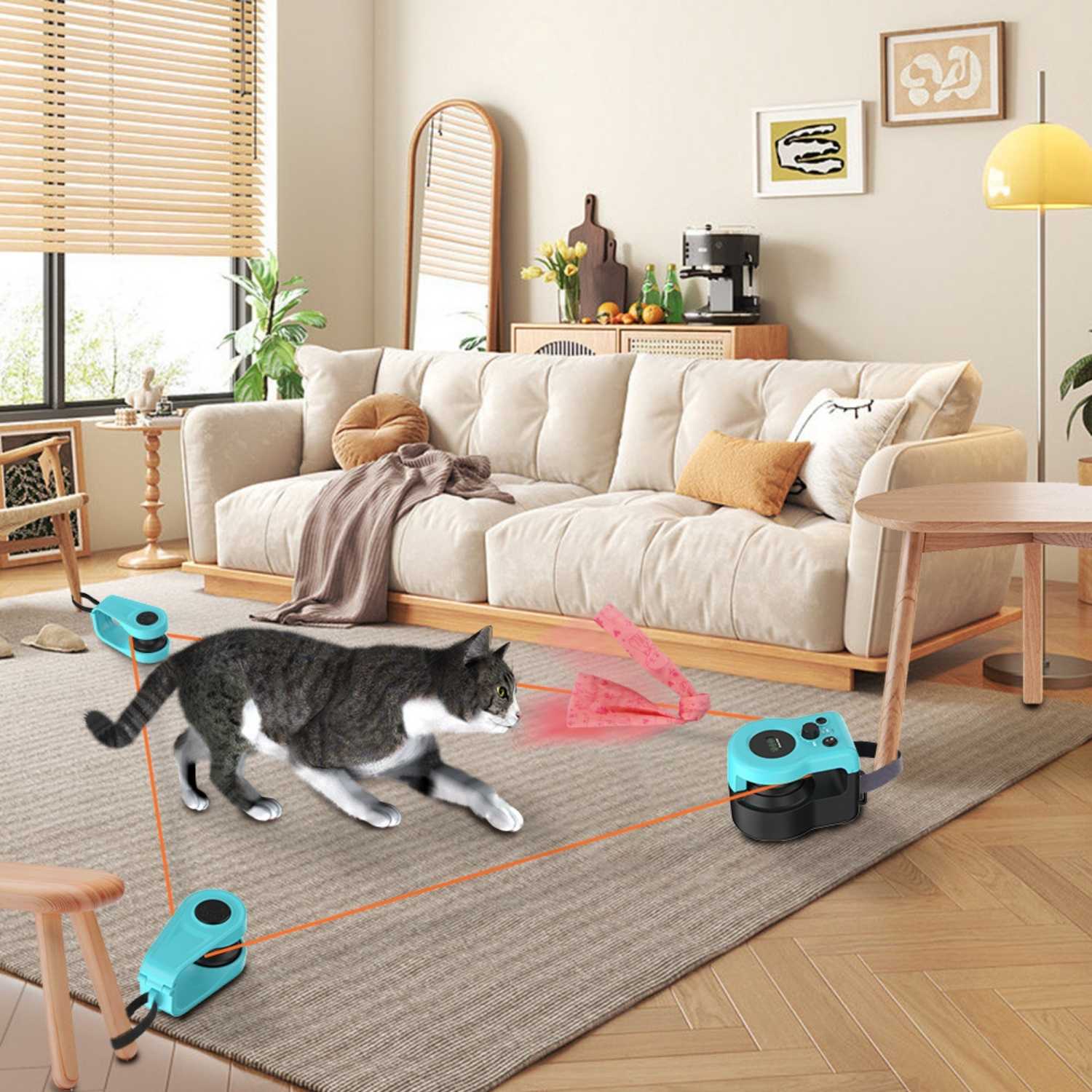 elektrisch katten speelkoord speelset met klemmen in woonkamer interactie met kat