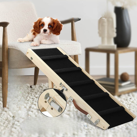 geeft de helling weer die wordt gebruikt om een hond te helpen een stoel te bereiken