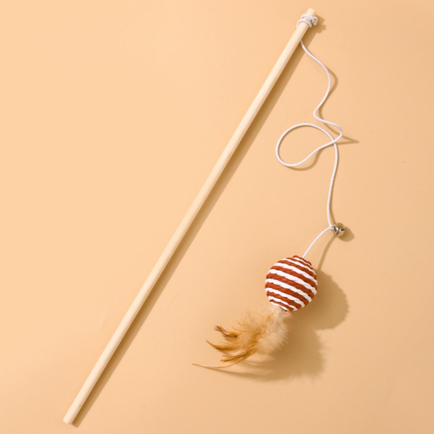 gestreepte bal kattenhengel houten stok