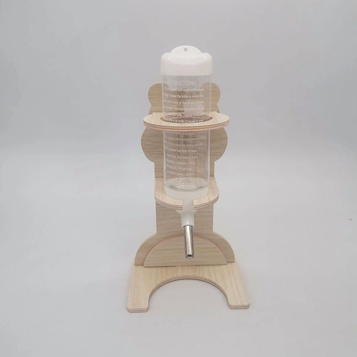 hamster drinkfles houder met lange fles in houten constructie
