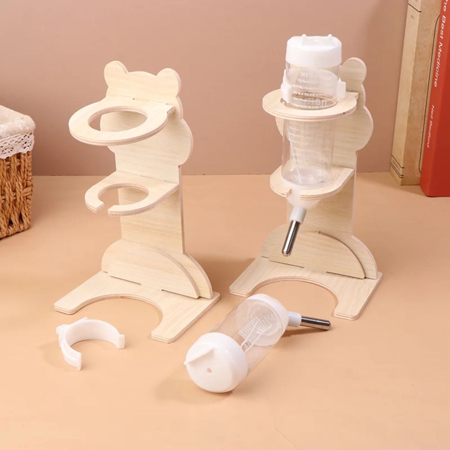 hamster drinkfles houder opgebouwd en uit elkaar met accessoires