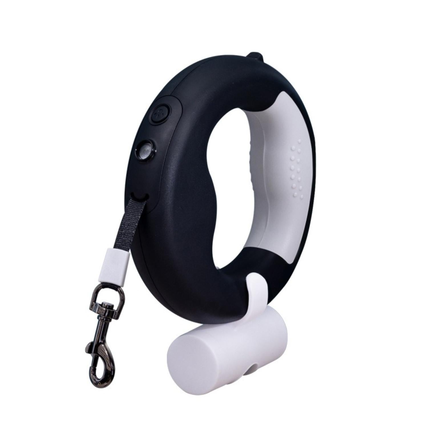 honden intrekbare touwlijn zwart wit met afvalzakhouder