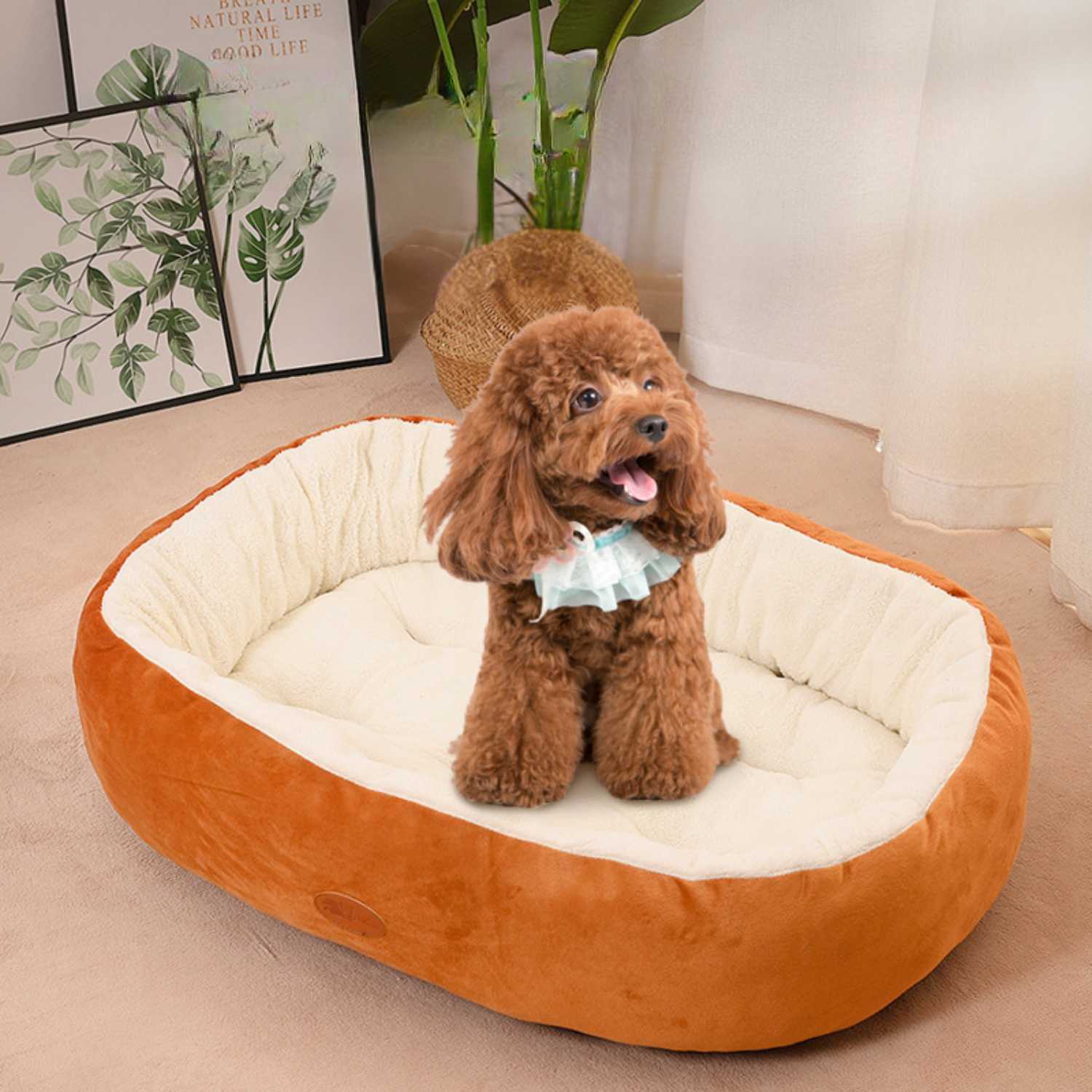 hondenbed winter warm bruin met hondje zachte hondenmand knus
