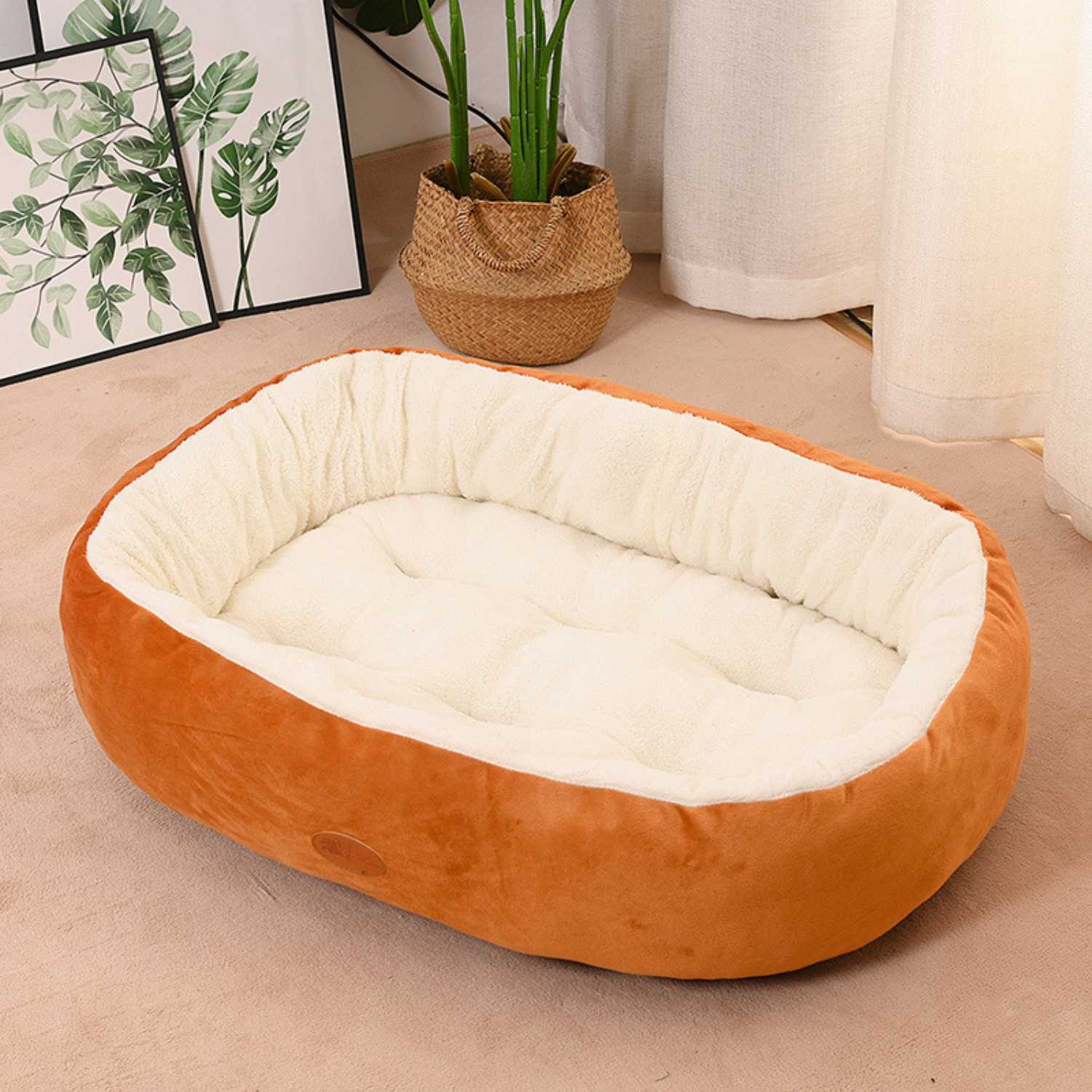 hondenbed winter warm bruin pluche hondenmand rechthoekig zacht