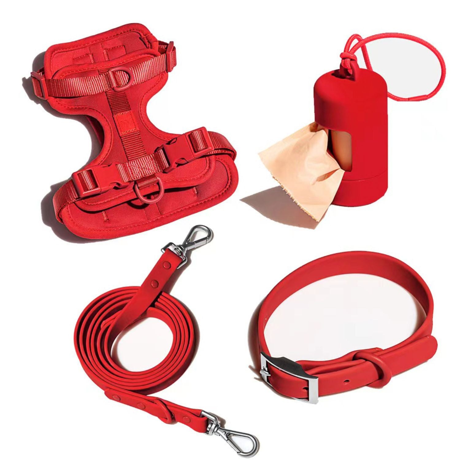 hondenharnas set rood stijlvolle hondenuitlaatset met harnas halsband en riem