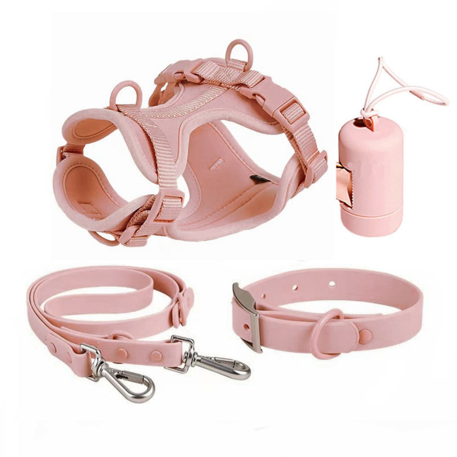 hondenharnas set roze veilig compleet hondenriem met harnas halsband en poepzakjeshouder