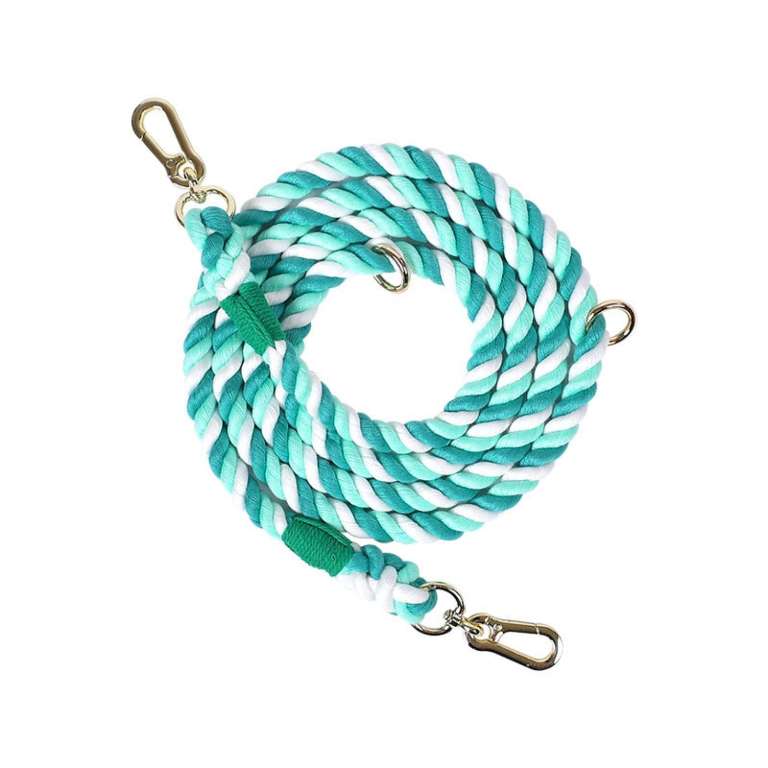 hondenriem dubbele kop aqua wit met gouden haken