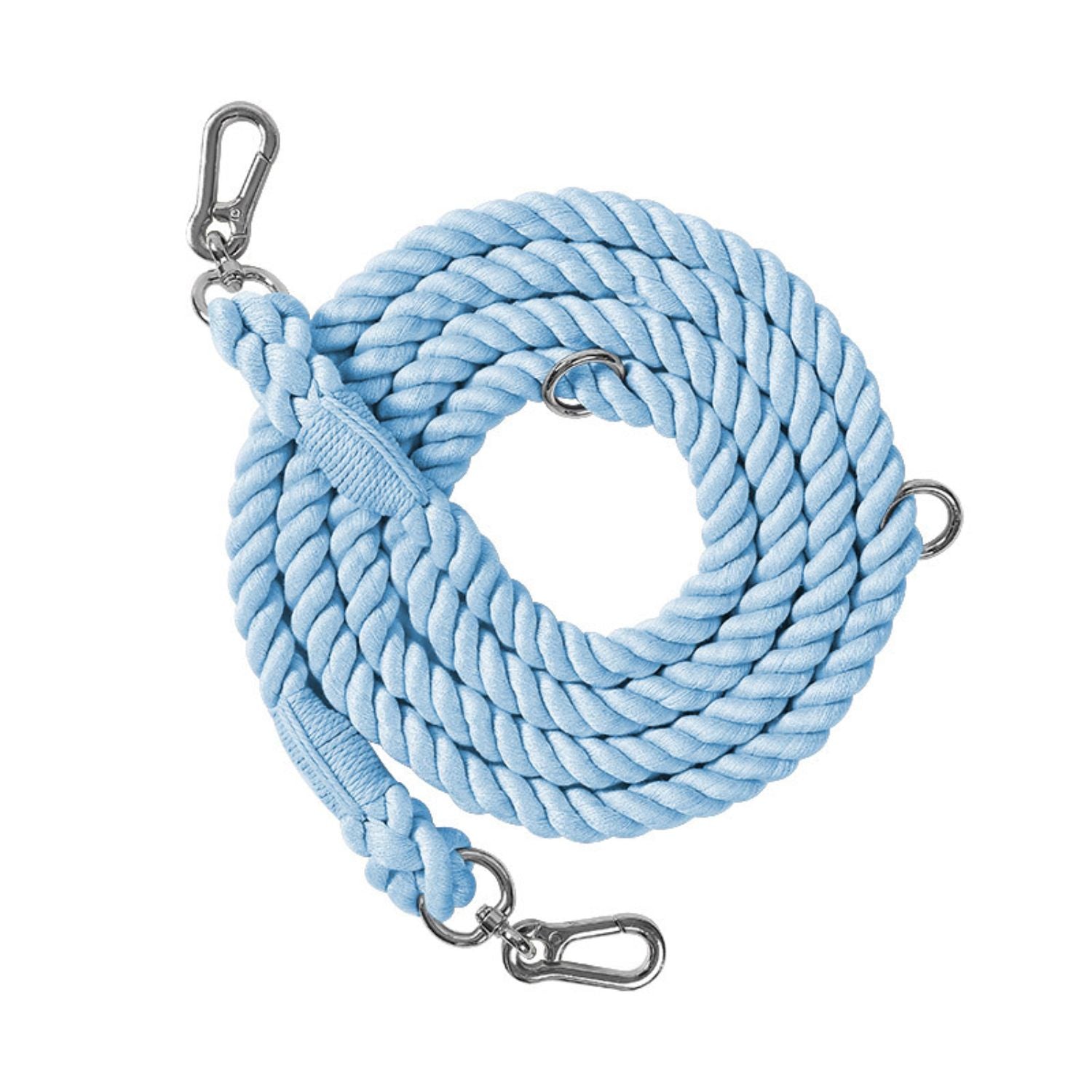 hondenriem dubbele kop babyblauw met zilveren haken