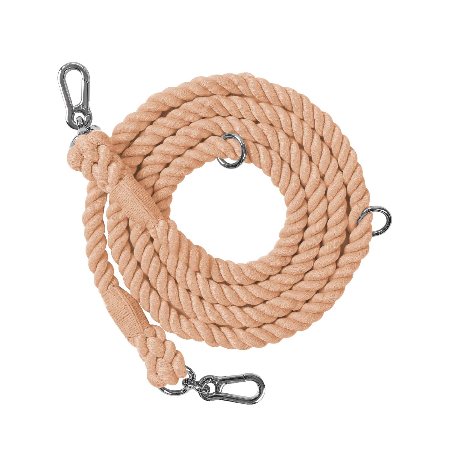 hondenriem dubbele kop beige met zilveren haken