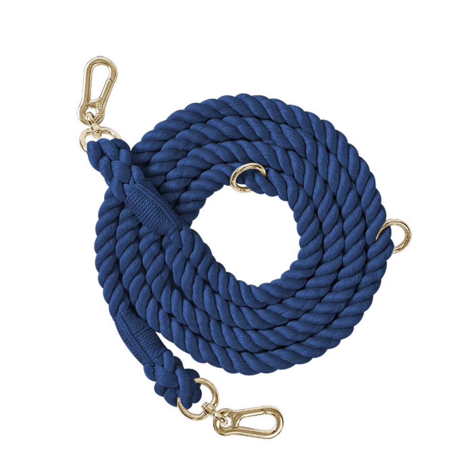 hondenriem dubbele kop donkerblauw met gouden haken