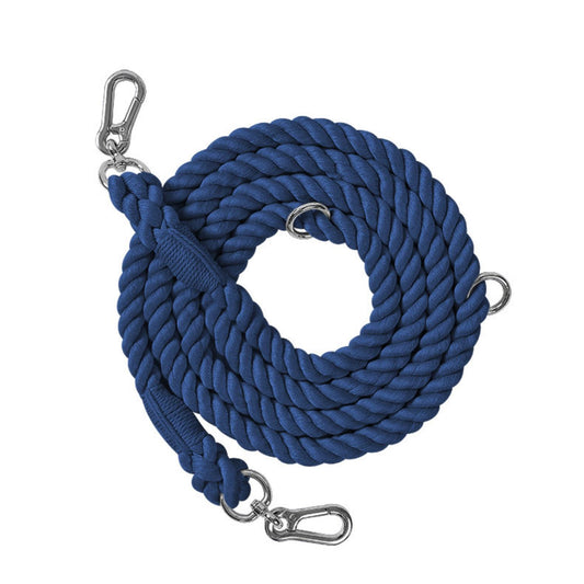 hondenriem dubbele kop donkerblauw met zilveren haken